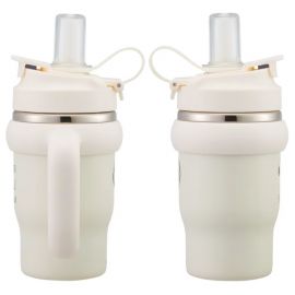 1号仓-斯凯达 双层结构设计 保温保冷  不锈钢双饮口杯 570ml 1个 史努比图案 Skater 带手柄 大容量 防滑杯底