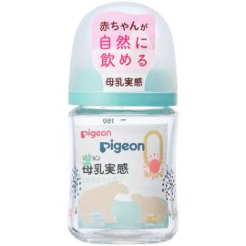 1号仓-贝亲 宽口径母乳亲喂实感 彩绘小熊耐热玻璃奶瓶 SS号 160ml Pigeon 防胀气