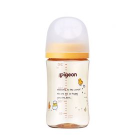 1号仓-贝亲 母乳衔接辅助 轻盈材质 PPSU塑料婴儿奶瓶 小鸡图案 240ml Pigeon 母乳实感系列 防摔防胀气 易清洗 宽口径