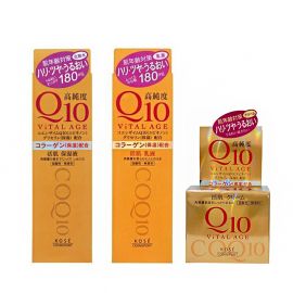 1号仓-高丝ViTAL AGE 高保湿紧肤 高纯度Q10活肌护肤套装 化妆水180ml+乳液180ml+面霜40g KOSE 深层滋润角质平衡肌肤水油【寒冷地区慎拍，易冻结】