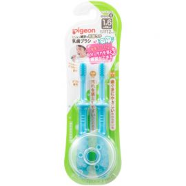 1号仓-贝亲 1岁6个月以上宝宝适用 双重刷毛设计 呵护牙龈 蓝色 2支 Pigeon 训练独立刷牙 人体工学握柄 附可拆防护板