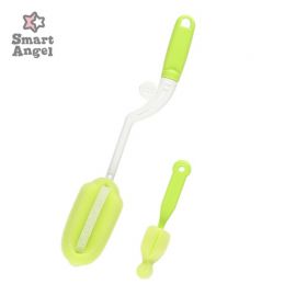 【缺货】1号仓-西松屋 轻松清除奶瓶内壁污垢 婴儿奶瓶用海绵刷＋奶嘴刷套装 绿色 SmartAngel 无死角刷净顽固奶渍