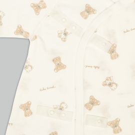 1号仓-阿卡将本铺 100%纯棉 安心柔软 系扣款 初生婴儿连身内衣 6件 小熊小兔图案 淡米色款 新生儿衣服 婴儿打底内衣