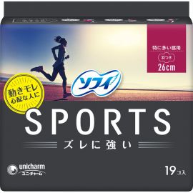 1号仓-UNICHARM尤妮佳 SOFY苏菲 运动系列立体设计防移位棉柔量多日用卫生巾 带护翼 260mm 19片