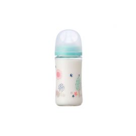 1号仓-贝亲 母乳衔接辅助 易清洗 耐热玻璃奶瓶 彩绘小熊图案 M号 240ml Pigeon 母乳实感系列 防摔防胀气 宽口径 
