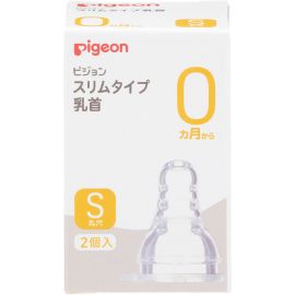 1号仓-贝亲 柔软硅胶防变形凹陷 婴儿耐热玻璃奶瓶细长型专用S号奶嘴 2个 Pigeon 0个月以上用 标准口径