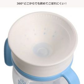 1号仓-西松屋 饮口设计 训练独立喝水 防洒结构 宝宝用360度双耳水杯 200ml 淡蓝色款 饮水训练杯 支持洗碗机清洗 附防尘盖