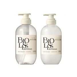 1号仓-高丝BIOLISS 天然植物洗发水480ml＋护发素480ml 顺直秀发款 KOSE 无硅油 顺直卷发 改善发芯空洞