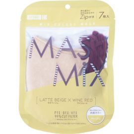 1号仓-MASMIX 川本产业 MIX COLORS MASK 立体时尚美颜小颜透气3D成人彩色口罩 拿铁米色+酒红色耳线 7枚/包