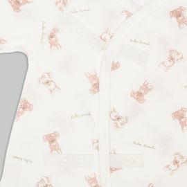 1号仓-阿卡将本铺 100%纯棉 安心柔软 系扣款 初生婴儿连身内衣 6件 小熊小兔图案 淡粉色款 新生儿衣服 婴儿打底内衣