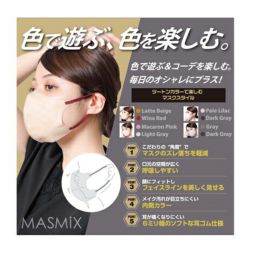 1号仓-川本产业MASMIX 立体小颜透气3D 成人彩色撞色口罩 拿铁米色+酒红色耳线 7片/包