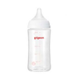 1号仓-贝亲 母乳衔接辅助 易清洗 耐热玻璃奶瓶 M号 240ml Pigeon  母乳实感系列 防胀气 宽口径 