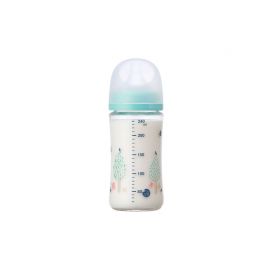 1号仓-贝亲 母乳衔接辅助 易清洗 耐热玻璃奶瓶 彩绘小熊图案 M号 240ml Pigeon 母乳实感系列 防摔防胀气 宽口径 