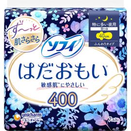 1号仓-UNICHARM尤妮佳 SOFY苏菲 肌肤亲柔 量多适用 超长夜用 护翼卫生巾 40cm 7片 高吸收防漏 保持干爽 温和呵护