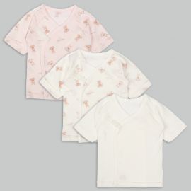 1号仓-阿卡将本铺 100%纯棉 安心柔软 系扣款 初生婴儿连身内衣 6件 小熊小兔图案 淡粉色款 新生儿衣服 婴儿打底内衣