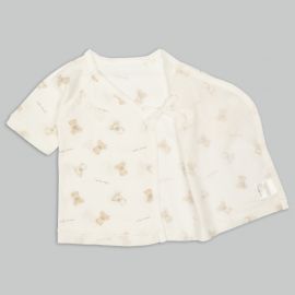 1号仓-阿卡将本铺 100%纯棉 安心柔软 系扣款 初生婴儿连身内衣 6件 小熊小兔图案 淡米色款 新生儿衣服 婴儿打底内衣