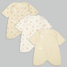 1号仓-阿卡将本铺 100%纯棉 安心柔软 系扣款 初生婴儿连身内衣 6件 小熊小兔图案 淡米色款 新生儿衣服 婴儿打底内衣