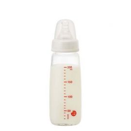 1号仓-贝亲 标准口径不易倒翻 婴儿耐热玻璃奶瓶 细长型 200ml Pigeon 瓶盖可防灰尘附着