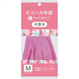 1号仓-松本清matsukiyo 方便穿脱 粉色PVC塑料手套 中厚M号 1双 清洁手套 清洁用品 一次性手套 洗衣手套 清洁手套