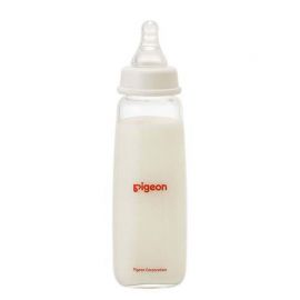 1号仓-贝亲 标准口径不易倒翻 婴儿耐热玻璃奶瓶 细长型 240ml Pigeon 瓶盖可防灰尘附着