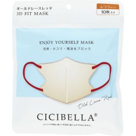 1号仓-La Bella 时尚撞色耳绳 3D小颜立体口罩 蕾丝花边色＋红色 16号 10片 CICIBELLA 可阻挡飞沫花粉灰尘