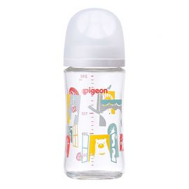 1号仓-贝亲 母乳衔接辅助 易清洗 耐热玻璃奶瓶 动物园图案 240ml Pigeon 母乳实感系列 防胀气 宽口径