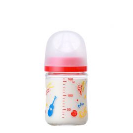 1号仓-贝亲 母乳衔接辅助 易清洗 耐热玻璃奶瓶 音乐会图案 SS号 160ml Pigeon 母乳实感系列 防胀气 宽口径 