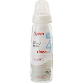 1号仓-贝亲 标准口径不易倒翻 婴儿耐热玻璃奶瓶 细长型 240ml Pigeon 瓶盖可防灰尘附着