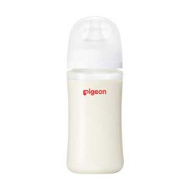 1号仓-贝亲 母乳衔接辅助 易清洗 耐热玻璃奶瓶 M号 240ml Pigeon  母乳实感系列 防胀气 宽口径 