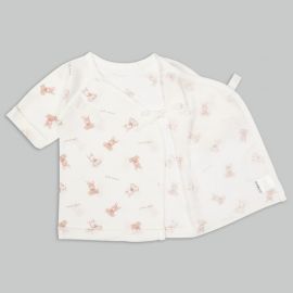 1号仓-阿卡将本铺 100%纯棉 安心柔软 系扣款 初生婴儿连身内衣 6件 小熊小兔图案 淡粉色款 新生儿衣服 婴儿打底内衣