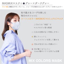 1号仓-川本产业MASMIX 立体小颜透气3D 成人彩色撞色口罩 灰色+深灰色耳线 7片/包
