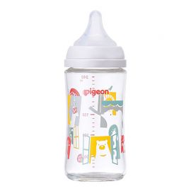 1号仓-贝亲 母乳衔接辅助 易清洗 耐热玻璃奶瓶 动物园图案 240ml Pigeon 母乳实感系列 防胀气 宽口径