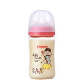 1号仓-贝亲 母乳衔接辅助 轻盈材质 PPSU塑料婴儿奶瓶 彩绘小熊图案 M号 Pigeon 240ml 母乳实感系列 防摔防胀气 易清洗 宽口径