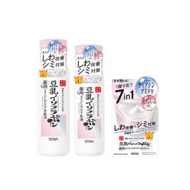 1号仓-莎娜 豆乳熟龄肌护理 滋润护肤 改善干燥细纹 化妆水 200ml＋乳液 150ml＋啫喱面霜 100g SANA 均勻肤色 滋润不粘腻 保湿滋养【寒冷地区慎拍，易冻结】