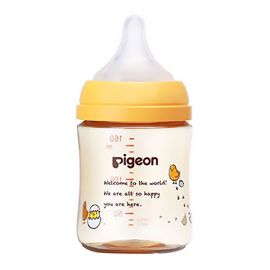 1号仓-贝亲 母乳衔接辅助 轻盈材质 PPSU塑料婴儿奶瓶 小鸡图案 160ml Pigeon 母乳实感系列 防摔防胀气 易清洗 宽口径