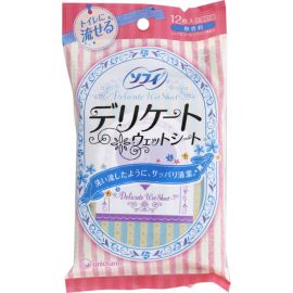 【停产】1号仓-UNICHARM尤妮佳 SOFY苏菲 私处免洗杀菌止痒清洁便携装洁卫生湿巾阴湿纸巾 无香型 12枚