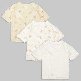 1号仓-阿卡将本铺 100%纯棉 安心柔软 系扣款 初生婴儿连身内衣 6件 小熊小兔图案 淡米色款 新生儿衣服 婴儿打底内衣