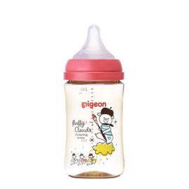 1号仓-贝亲 母乳衔接辅助 轻盈材质 PPSU塑料婴儿奶瓶 彩绘小熊图案 M号 Pigeon 240ml 母乳实感系列 防摔防胀气 易清洗 宽口径