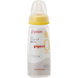 1号仓-贝亲 轻巧便携 耐用安全 塑料婴儿奶瓶 细长型 200ml Pigeon 易清洗 抗摔设计 柔软硅胶奶嘴 方便哺喂