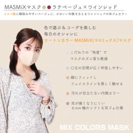 1号仓-MASMIX 川本产业 MIX COLORS MASK 立体时尚美颜小颜透气3D成人彩色口罩 拿铁米色+酒红色耳线 7枚/包