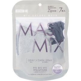 1号仓-川本产业MASMIX 立体小颜透气3D 成人彩色撞色口罩 灰色+深灰色耳线 7片/包