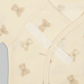 1号仓-阿卡将本铺 100%纯棉 安心柔软 系扣款 初生婴儿连身内衣 6件 小熊小兔图案 淡米色款 新生儿衣服 婴儿打底内衣