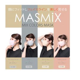 1号仓-川本产业MASMIX 立体小颜透气3D 成人彩色撞色口罩 灰色+深灰色耳线 7片/包